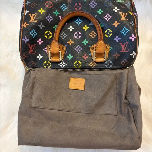 Louis Vuitton Black Multicolor Monogram Speedy Satchel with Tan Leather - Picture 10 of 17